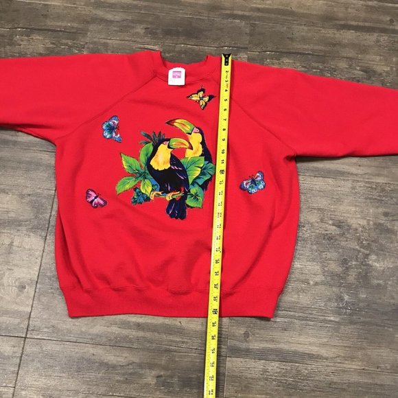 Vintage Hanes Her Way Parrot Birds Sweatshirt Women XL Nature Crewneck USA Made - Picture 6 of 8